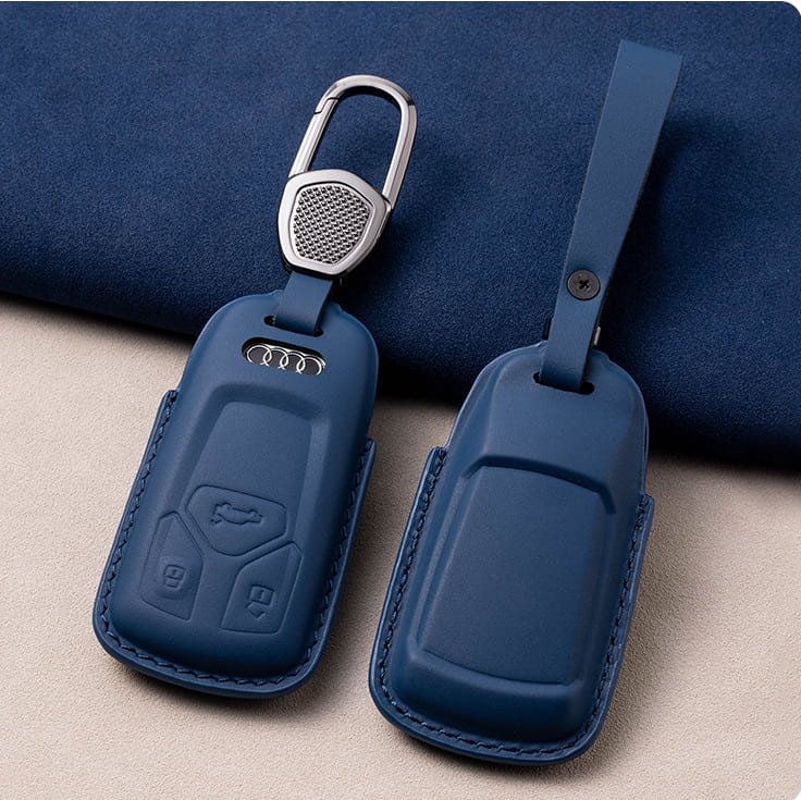 Audi A1 Lederschlüsselanhänger - Metall Mit Gravur, Schwarzes Rindsleder